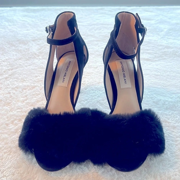 ANTONIO MELANI Shoes - Antonio Melani Sz 8.5 Kayleigh Black Women Stiletto Fluffy Rabbit Fur Heels NWT